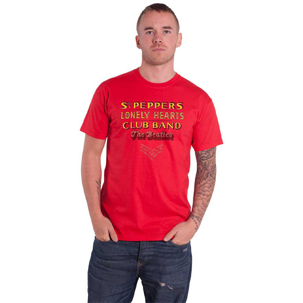 BEATLES, THE - SGT PEPPER STACKED CRYSTALS - T-Shirt Red (Embellished)
