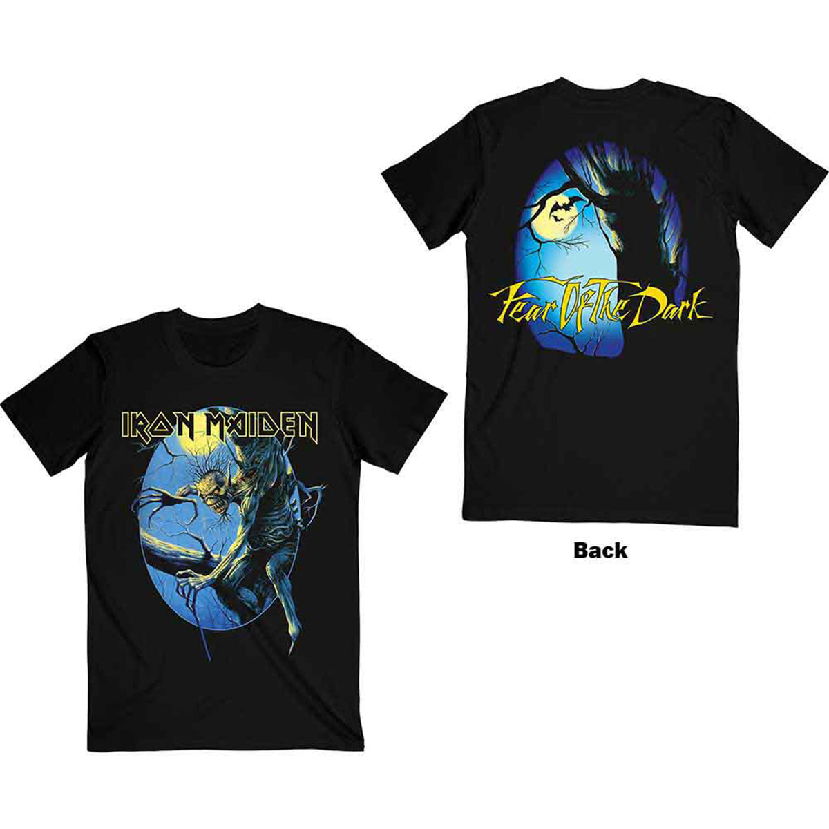 IRON MAIDEN - FEAR OF THE DARK OVAL EDDIE MOON - T-Shirt Black (Back Print)