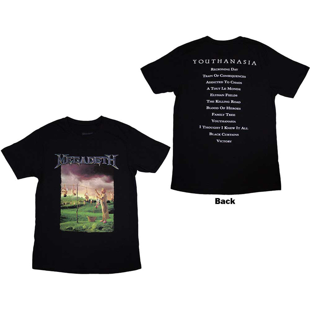 MEGADETH - YOUTHANASIA TRACKLIST - T-Shirt Black (Back Print)