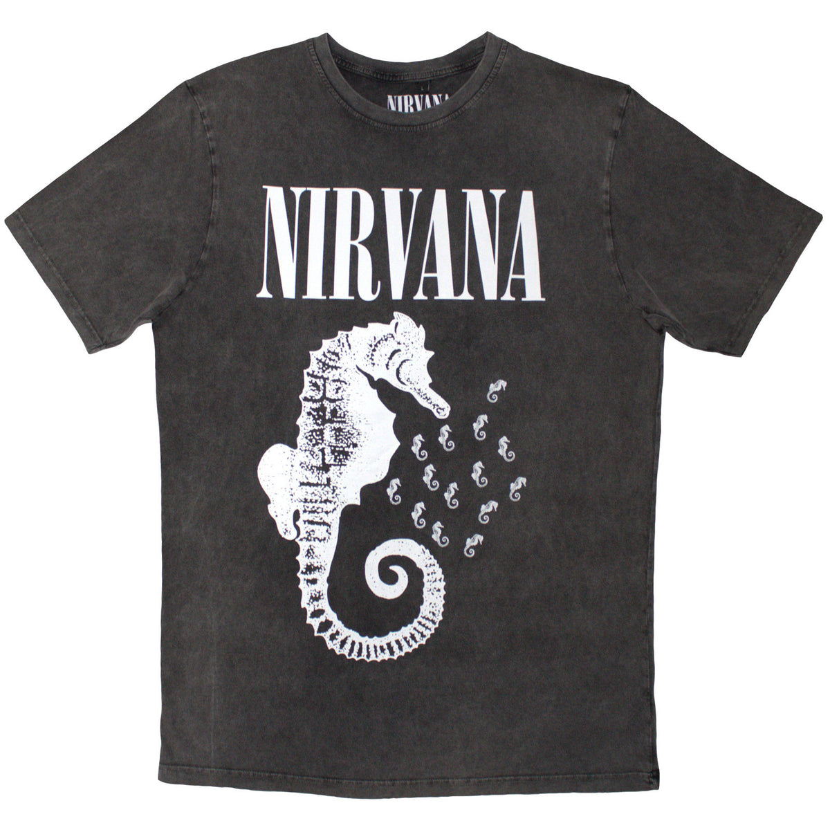 NIRVANA - SEAHORSE & LOGO MONO - Stone Wash T-Shirt Grey