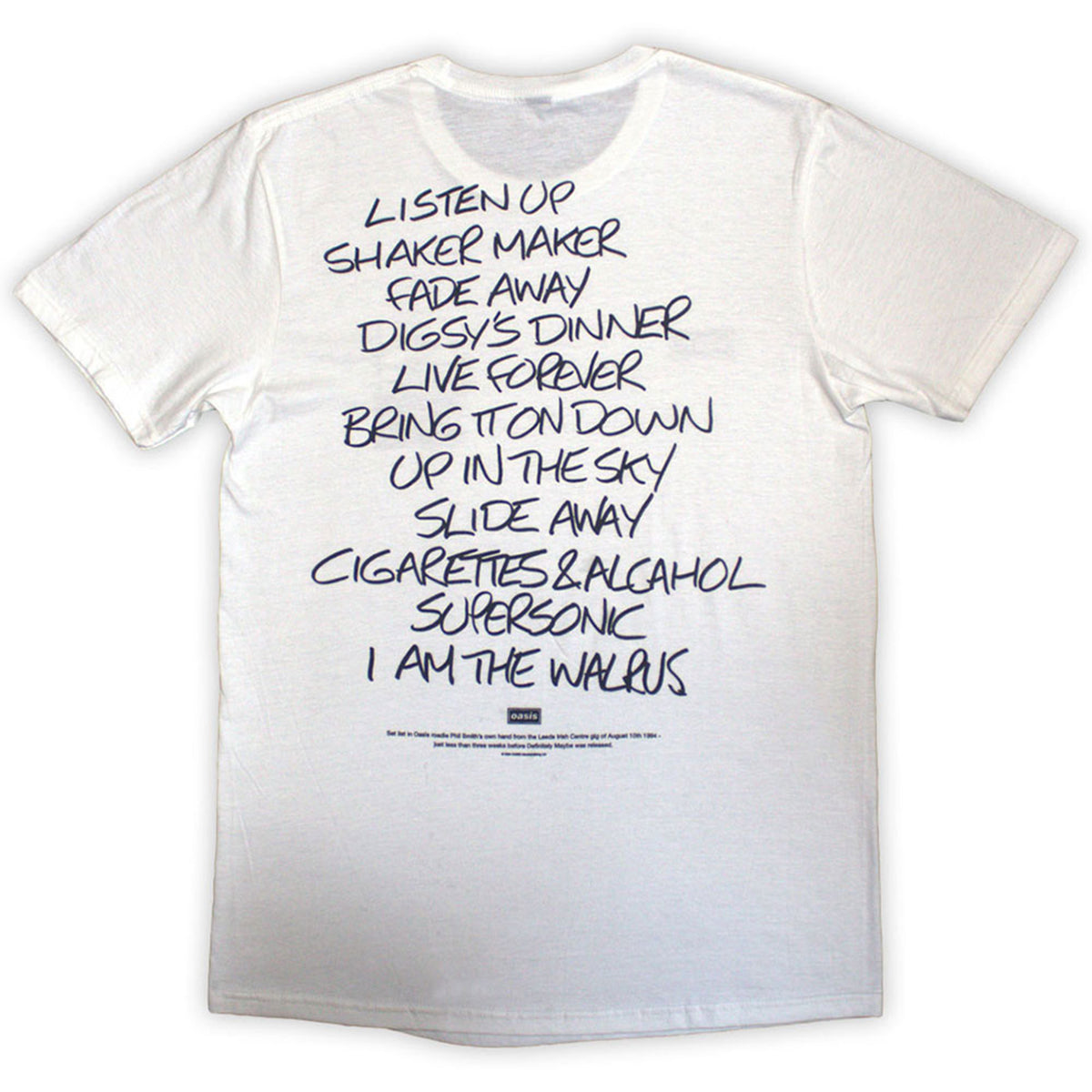 OASIS - DEFINITELY MAYBE AAA SETLIST - T-Shirt White (Back Print)