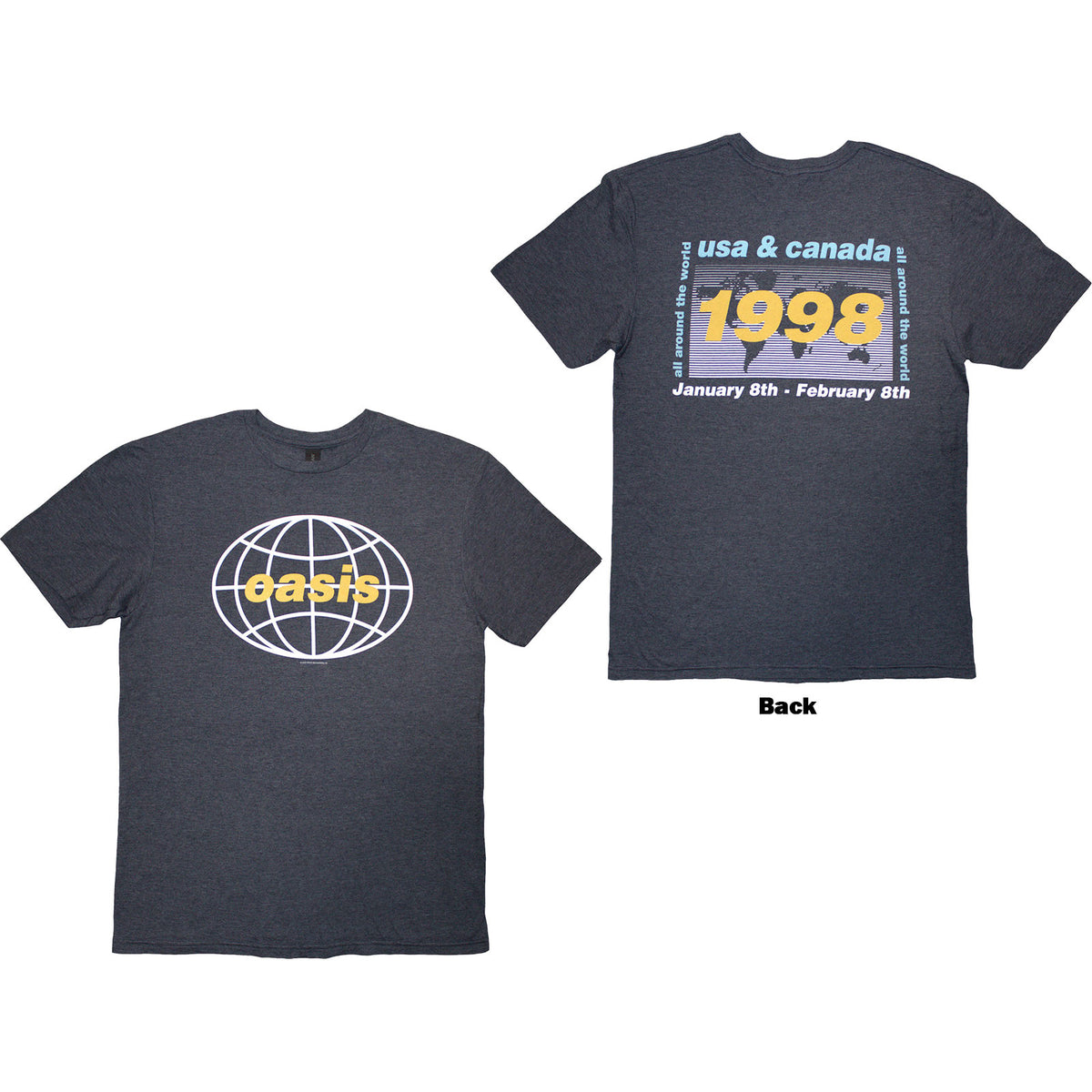 OASIS - 1998 WORLD TOUR - USA/CANADA - T-Shirt Blue (Back Print)