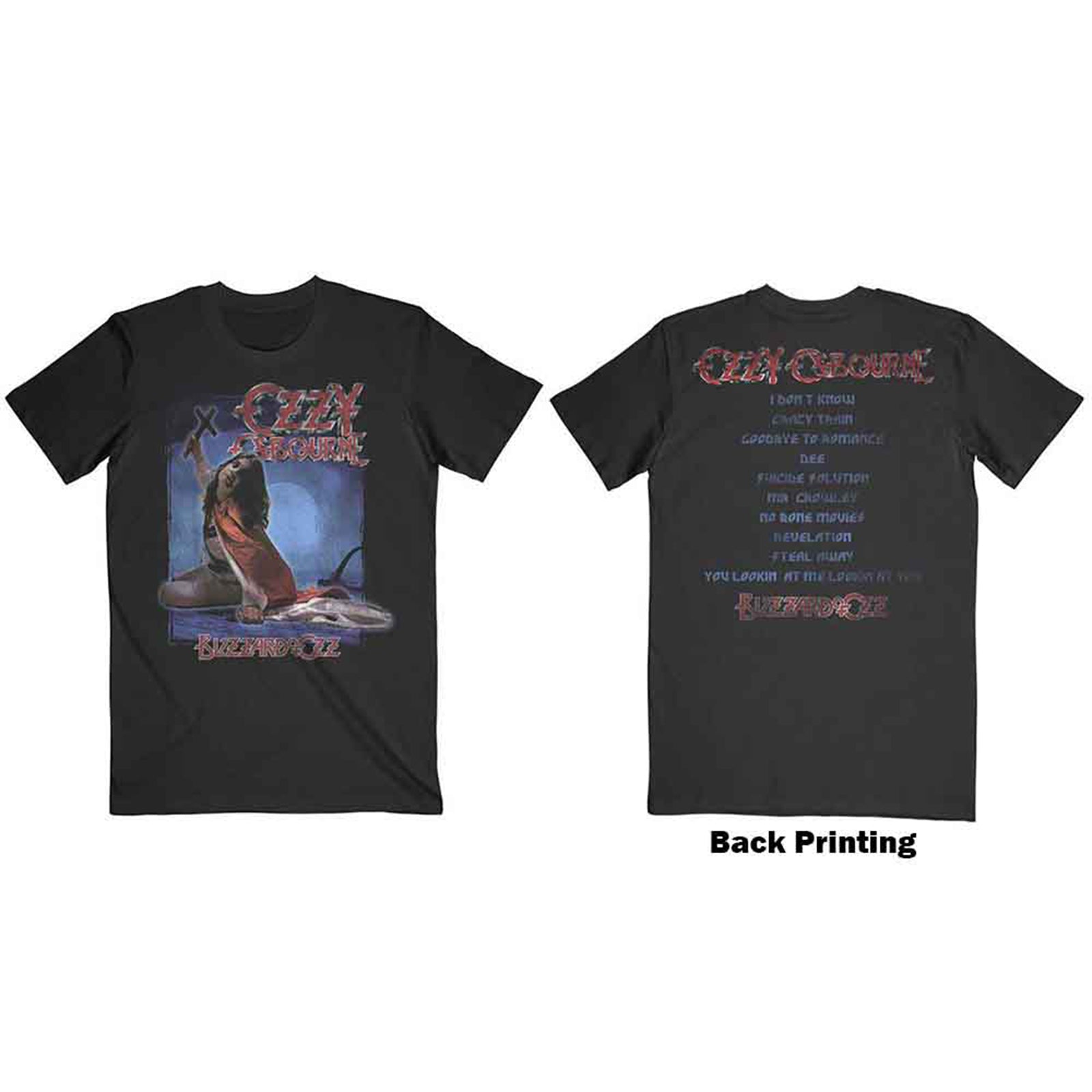 OZZY OSBOURNE - BLIZZARD OF OZZ TRACK LIST - T-Shirt Black (Back Print)