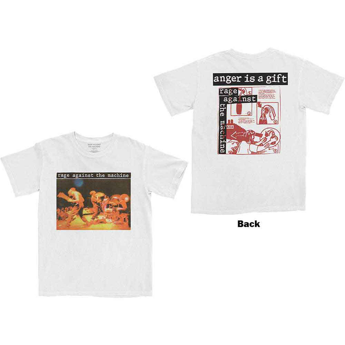 RAGE AGAINST THE MACHINE - ANGER IS A GIFT - T-Shirt White (Back Print)
