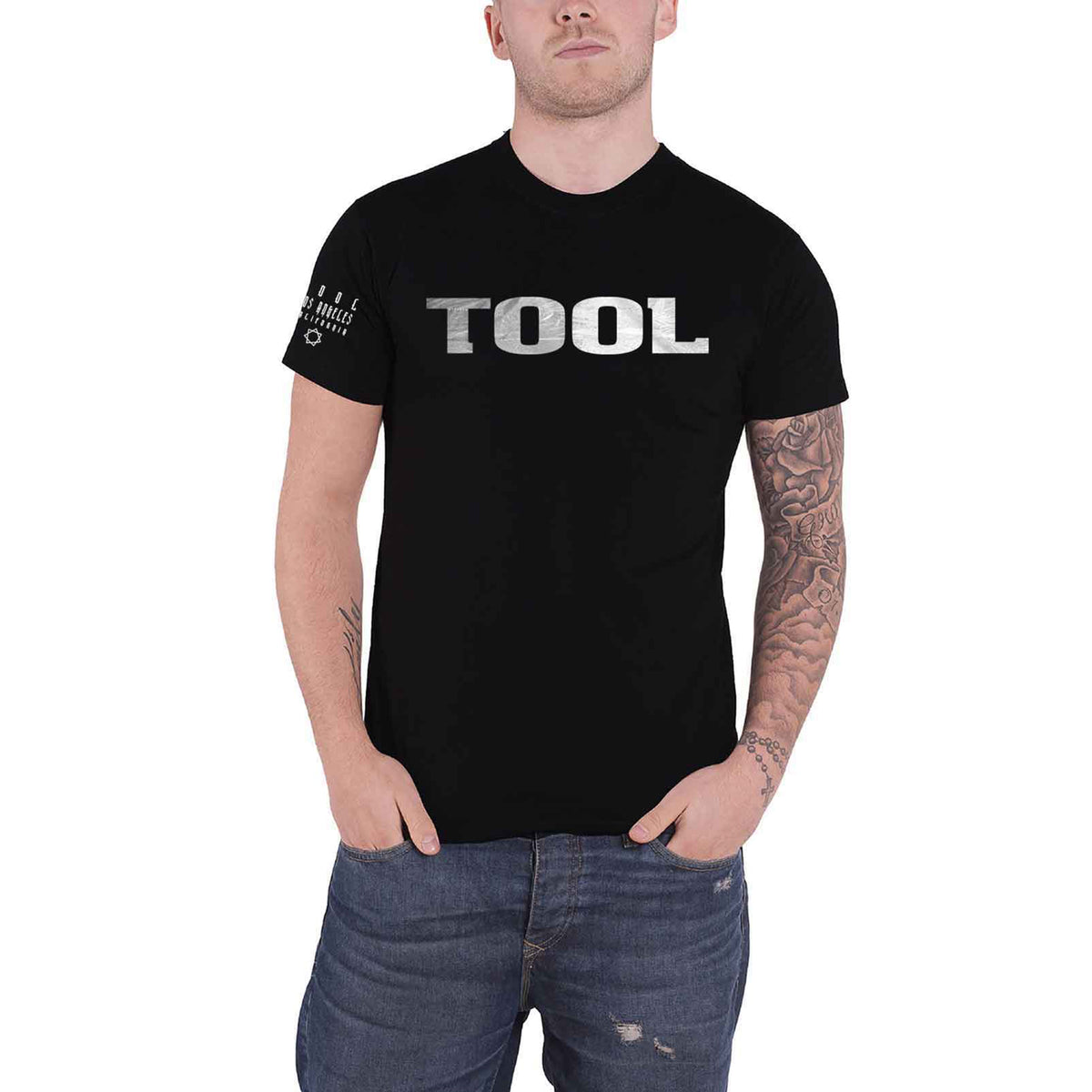 TOOL - METALLIC SILVER LOGO - T-Shirt Black (Sleeve Print)