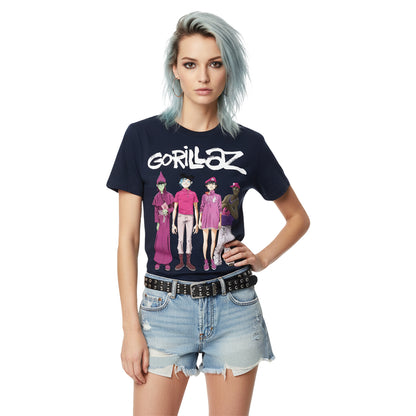 GORILLAZ - CRACKER ISLAND STANDING GROUP - T-Shirt Navy Blue