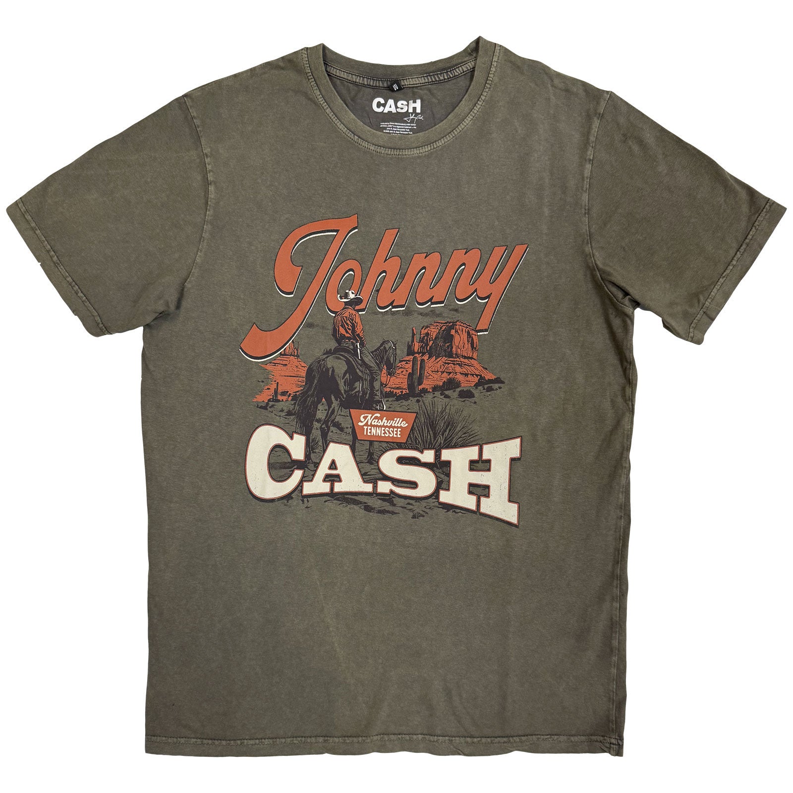 JOHNNY CASH - DESERT COWBOY - Stone Wash T-Shirt Green