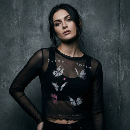 SLEEP TOKEN - BUTTERFLIES - Ladies Long Sleeve Crop Top Black