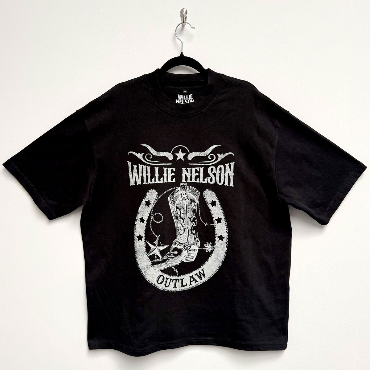 WILLIE NELSON - OUTLAW - Oversized Boxy T-Shirt Black