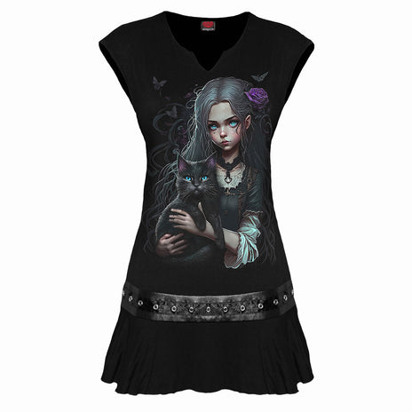 GOTH FAMILIAR - Mini robe à taille cloutée Noir