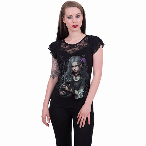 GOTH FAMILIAR - Top à manches longues en dentelle noir