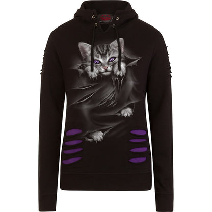 BRIGHT EYES - Large Hood Ripped Hoody Purple-Black - Spiral USA