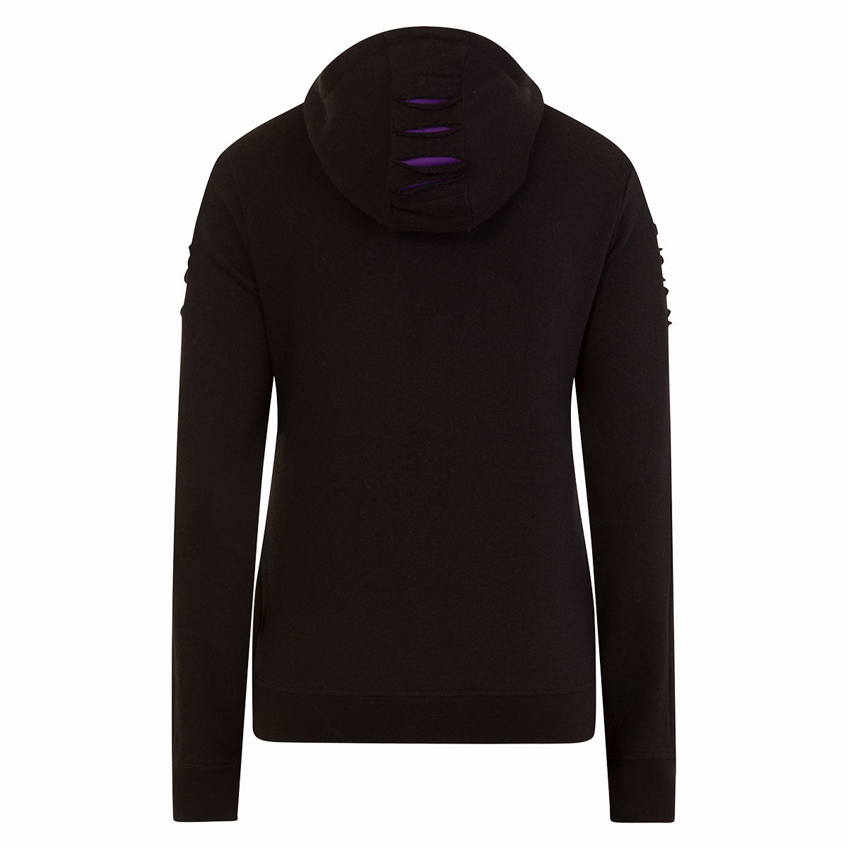 CATTITUDE - Grand sweat à capuche déchiré violet-noir