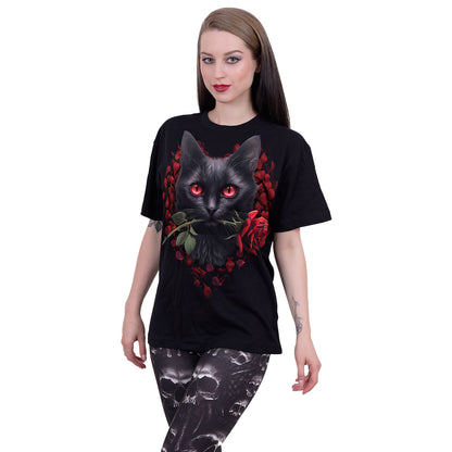 CAT'S LOVE - Front Print T-Shirt Black