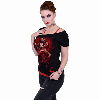 QUEEN OF HEARTS - 2in1 Red Ripped Top Noir