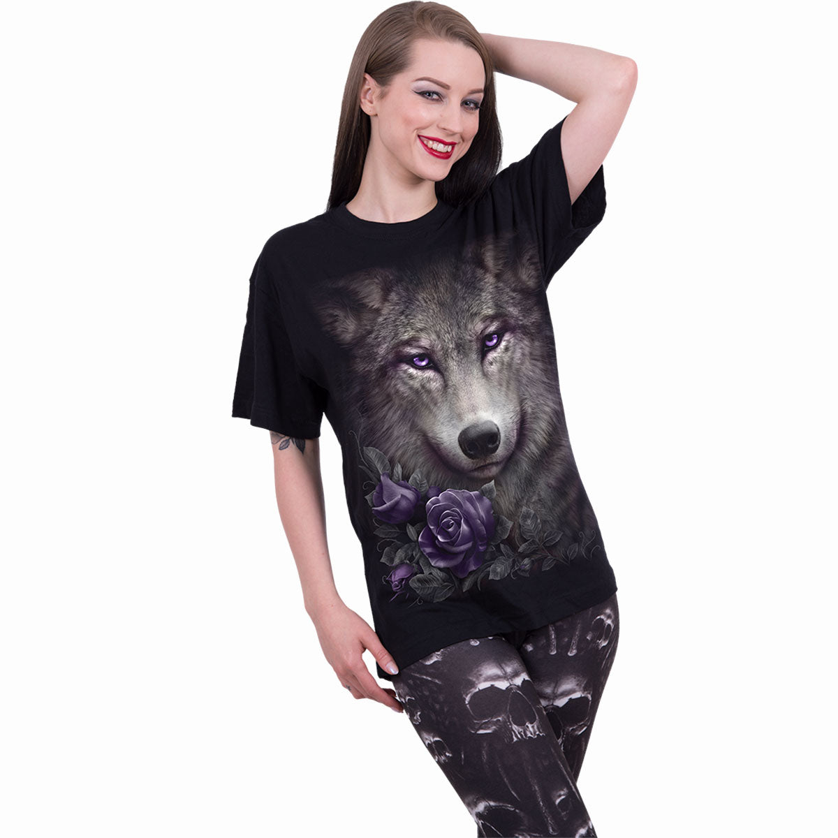 WOLF ROSES - Front Print T-Shirt Black